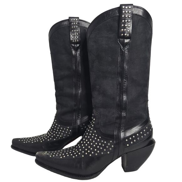 Donald J. Pliner Western Couture Boots Black Silver Studded 8M Cowgirl Leather - Picture 12 of 12